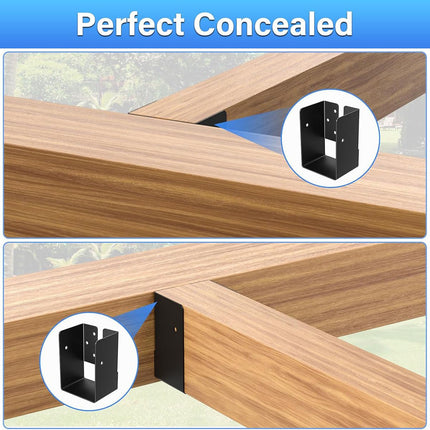 Concealed Joist Hanger (1 Pack), Outdoor Concealed Joist Bracket with Screws, Powder Coated Concealed Mount Light Joist Hangers for 4"x6" Beam, Swing, Handrail, Fence