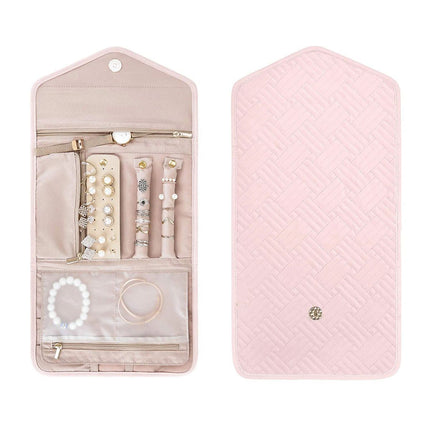 Travel Jewelry Organizer Roll Foldable Jewelry Case for Journey-Rings, Necklaces, Bracelets, Earrings, Soft Pink（Excluding jewelry）