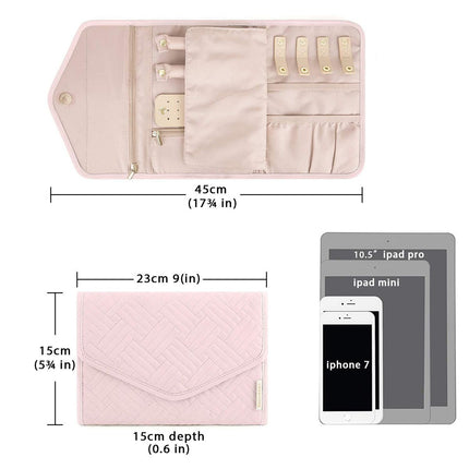 Travel Jewelry Organizer Roll Foldable Jewelry Case for Journey-Rings, Necklaces, Bracelets, Earrings, Soft Pink（Excluding jewelry）