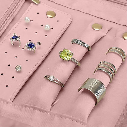 Travel Jewelry Organizer Roll Foldable Jewelry Case for Journey-Rings, Necklaces, Bracelets, Earrings, Soft Pink（Excluding jewelry）