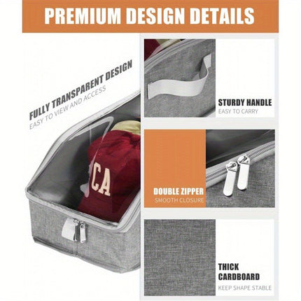 Hat Storage for Baseball Caps,2 PCS Stackable Hat Storage Boxes holds up to 24 Caps Hat Organizer for Closet, Sturdy Snapback Hat Boxes for Women&Men with Clear Window, Grey（excluding hats）