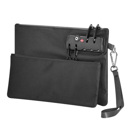 Money Bag with Lock, Double layer Cash Bag BankBag for Cash, Valuable StorageBag, Safe Box Money Pouch with Zipper (black, Small)