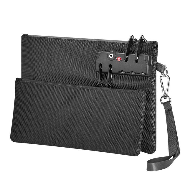 Money Bag with Lock, Double layer Cash Bag BankBag for Cash, Valuable StorageBag, Safe Box Money Pouch with Zipper (black, Small)