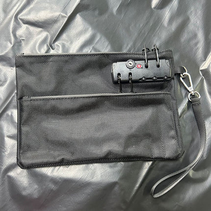 Money Bag with Lock, Double layer Cash Bag BankBag for Cash, Valuable StorageBag, Safe Box Money Pouch with Zipper (black, Small)