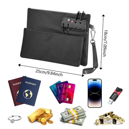 Money Bag with Lock, Double layer Cash Bag BankBag for Cash, Valuable StorageBag, Safe Box Money Pouch with Zipper (black, Small)
