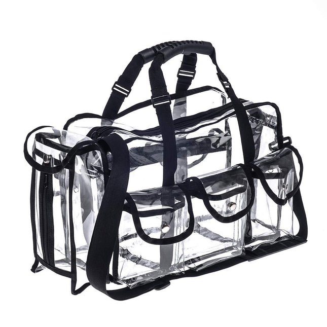 Professional Clear PVC Makeup Kits Organizer Make up Set Bag Carry All Artist Transparent Travel Cosmetic Bag with 6 External Pockets & Tissue Holder