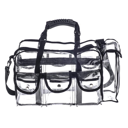 Professional Clear PVC Makeup Kits Organizer Make up Set Bag Carry All Artist Transparent Travel Cosmetic Bag with 6 External Pockets & Tissue Holder