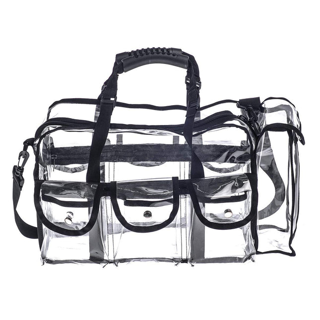 Professional Clear PVC Makeup Kits Organizer Make up Set Bag Carry All Artist Transparent Travel Cosmetic Bag with 6 External Pockets & Tissue Holder