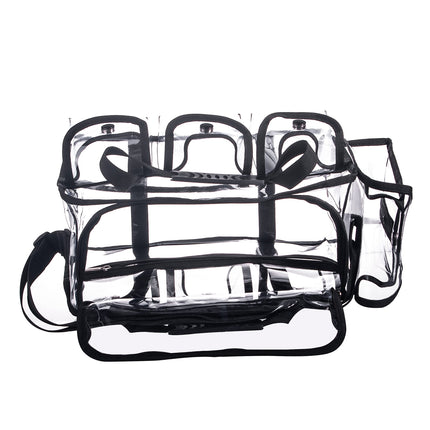 Professional Clear PVC Makeup Kits Organizer Make up Set Bag Carry All Artist Transparent Travel Cosmetic Bag with 6 External Pockets & Tissue Holder