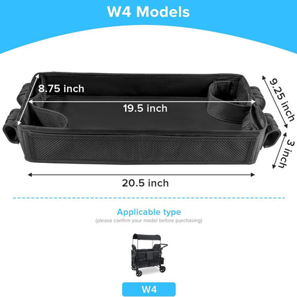 Double Sided Stroller Tray Fits for Wagon- Kids Snacks & Activities - Faux Leather Sides for Eating - 4 Cup Holders-W4 accessories, Easy to Use and Clean, Play On the Go (W4 Series)
