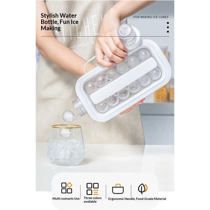 Ice Cube Trays 2 in 1 Portable Ice Ball Maker Kettle With 17 Grids Flat Body Lid Cooling Ice Pop/Cube Molds For Hockey,Cocktail,Coffee,Whiskey,Champagne,Beer,Juice,(White)
