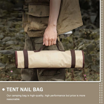 Heavy Duty Tent Nail and Hammer Storage Bag Oxford Stakes Pegs Pouch Holder Case - Tent Pegs Not Included（khaki）