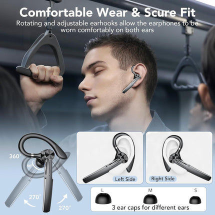 Bluetooth Headset, Wireless Bluetooth Earpiece with Charging Case 50 Hours Talking Time Built-in Microphone for iOS Android Cell Phone, V5.3 Hand-Free Headphones for Trucker, Office, Black