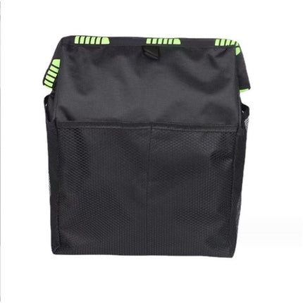 2pcs Hanging Car Trash Can with Storage Pockets, Waterproof Leakproof Oxford Auto Garbage Bag, Multi-Use Organizer for Outdoor Traveling,Home (Black printed green ribbon)