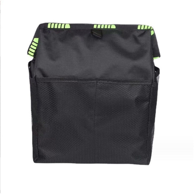 2pcs Hanging Car Trash Can with Storage Pockets, Waterproof Leakproof Oxford Auto Garbage Bag, Multi-Use Organizer for Outdoor Traveling,Home (Black printed green ribbon)