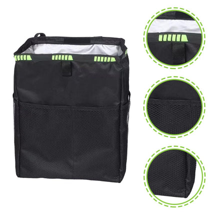 2pcs Hanging Car Trash Can with Storage Pockets, Waterproof Leakproof Oxford Auto Garbage Bag, Multi-Use Organizer for Outdoor Traveling,Home (Black printed green ribbon)