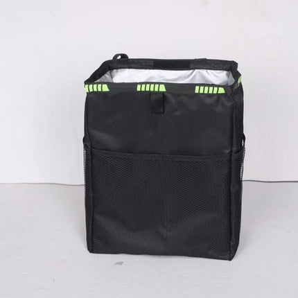 2pcs Hanging Car Trash Can with Storage Pockets, Waterproof Leakproof Oxford Auto Garbage Bag, Multi-Use Organizer for Outdoor Traveling,Home (Black printed green ribbon)