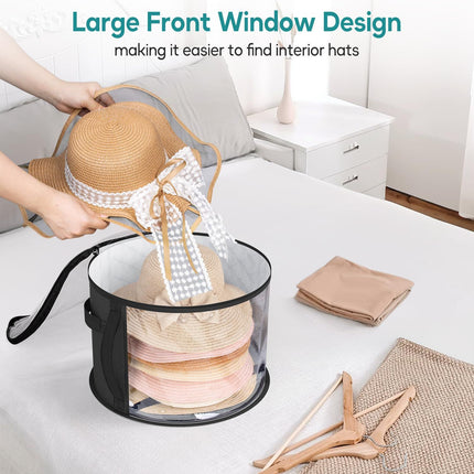 2PCS Extra Large Clear Hat Organizer for Travel and Wardrobe, Holds up to 7 Hats, Round Hat Box Storage for Women & Men,Large Capacity Cowboy Hat Organizer(Black)