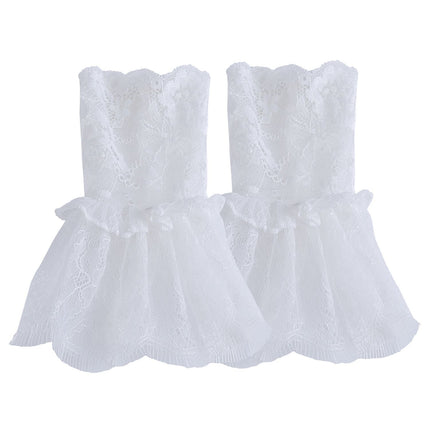 4pcs  gloves with white sleeves and women's sexy lace elastic bracelet cuffs, suitable for role-playing, weddings, tea parties, and masquerade parties.  White