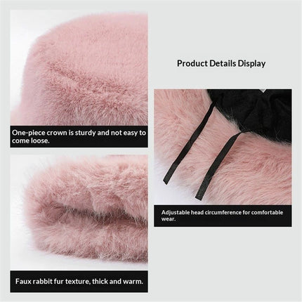Women's Fuzzy Wide Brim Faux Fur Bucket Hat Winter Warmer Fisherman Cap,Fisherman Plush Warm Hats Cute Fuzzy Bucket Hat for Women (pink)