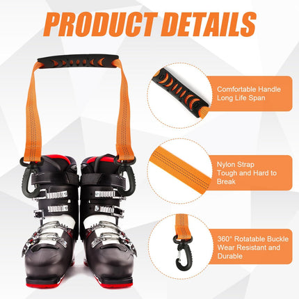 4 pcs Ski and Boot Carrier Straps, 20.07x1 Inch Portable Ski Carrier Straps with Anti-Skid Pad and Double-Ended Buckles, Winter