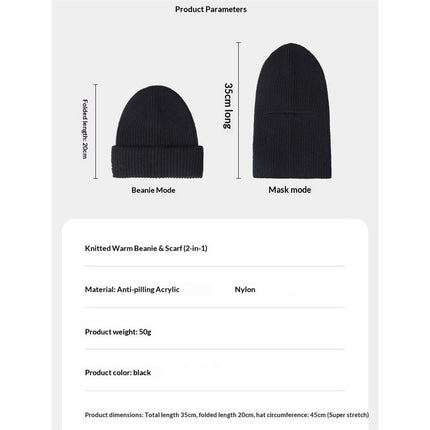 2 in 1 Ski Mask Black Ski Face Mask Winter Warm Cap Beanie Hats for Men Women Headwear, Hat Warm Full Face Ski Mask