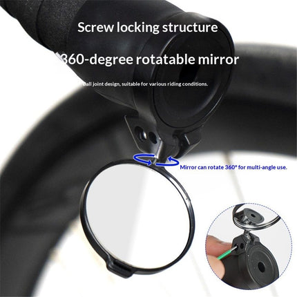 Folding Rear-View Bicycle Mirror for Handlebars, Bike Mirror Handlebar Mount – Mini Lens with Wide View and 360-degree Rotation