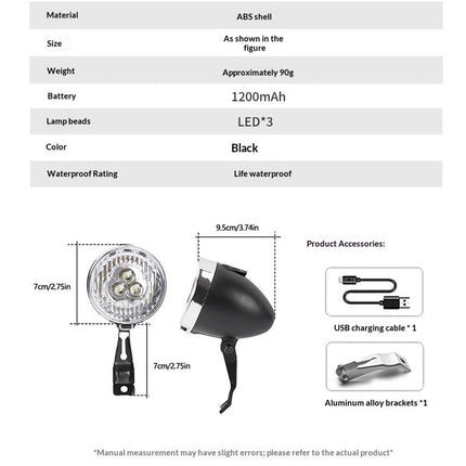 Vintage Retro Bicycle Bike Front Light Lamp LED Fixie Headlight with Bracket, for Women, Beach Cruiser Accessories