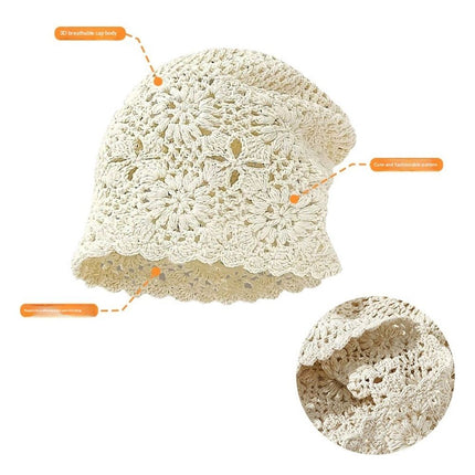 Women Cotton Crochet Slouchy Beanie Hat Handmade Knit Cap, Crochet Travel Photography Knitted Hat Beige