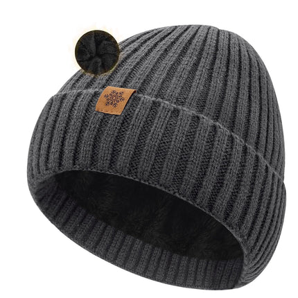 Unisex dark gray warm knitted winter hat, fleece lining, soft and warm, ski hat, narrow brim, suitable for cold weather.
