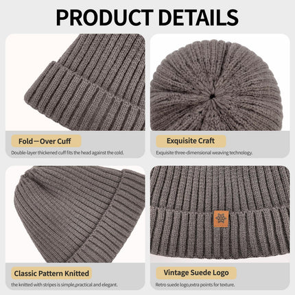 Unisex brown warm knitted winter hat, fleece lining, soft and warm, ski hat, narrow brim, suitable for cold weather.