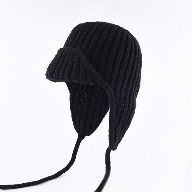 Women Plain Aviator Hat with Earflaps Black