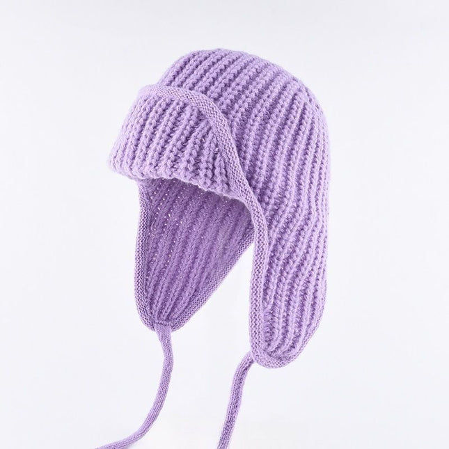 Women Plain Aviator Hat with Earflaps Purple