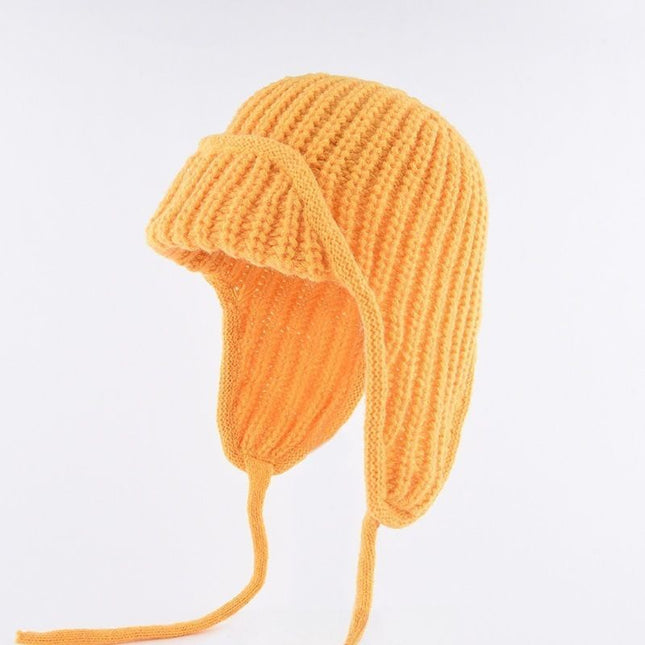 Women Plain Aviator Hat with Earflaps Yellow