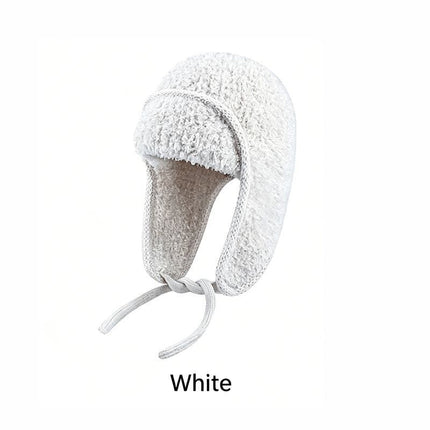 Women Sherpa Aviator Beanie - Warm Earflap Knit Hat Beige