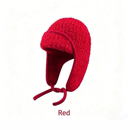 Women Sherpa Aviator Beanie - Warm Earflap Knit Hat Blue
