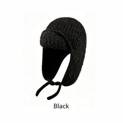 Women Sherpa Aviator Beanie - Warm Earflap Knit Hat Red