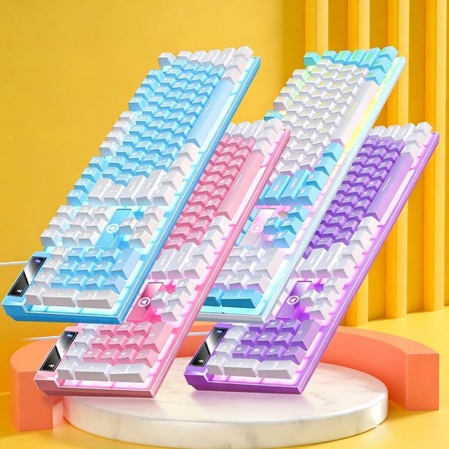 104 Keys Wired Keyboard Blue And White