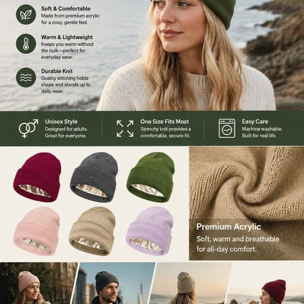 Violet Solid Knitted Hat Comfort Warm Outdoor Beanie Cap 1Pc