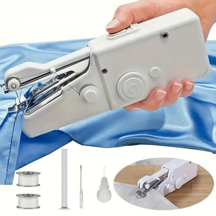 Handheld Sewing Machine, Mini Portable Sewing Machine, Quick Handheld Sewing Tool, Suitable for Fabric and Clothing (Batteries Not Included, Requires 4 AA Batteries), Colors of Fabric and Thread Spool in Accessories Are Random