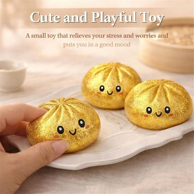 Simulated Smiley Steamed Bun Squishy Toy, Cute Stress Relief Plaything, Soft Slow-Rebound Texture, Adorable Desktop Decor（Golden pinching）