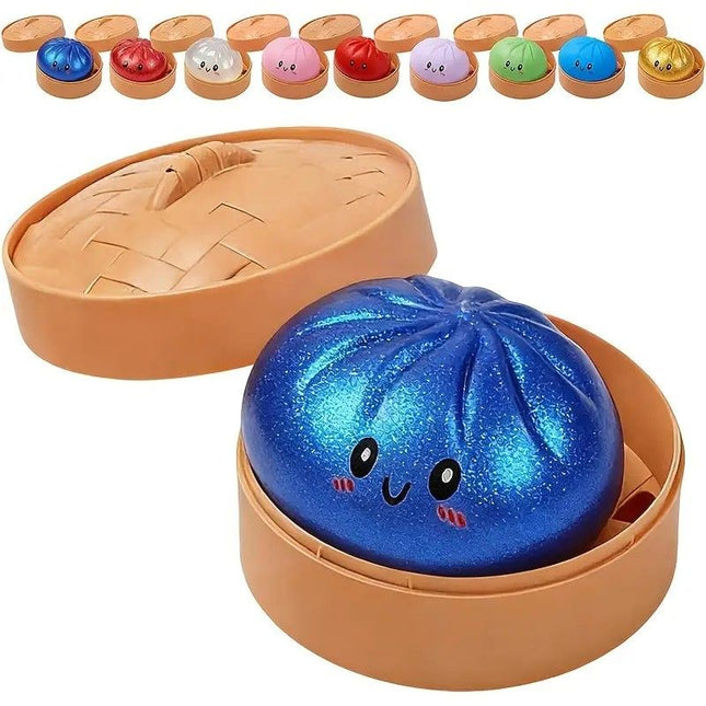 Simulated Smiley Steamed Bun Squishy Toy, Cute Stress Relief Plaything, Soft Slow-Rebound Texture, Adorable Desktop Decor(Blue pinching)