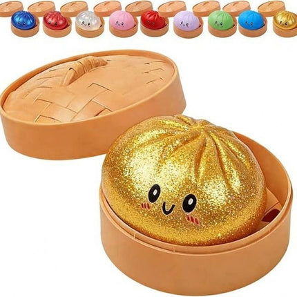 Simulated Smiley Steamed Bun Squishy Toy, Cute Stress Relief Plaything, Soft Slow-Rebound Texture, Adorable Desktop Decor(Blue pinching)