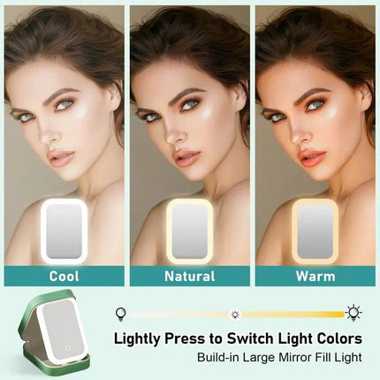 Portable 3-Light LED Makeup Mirror with Organizer – Travel Vanity Case, Rechargeable Touch Control Makeup Box for Home & Travel(pink)