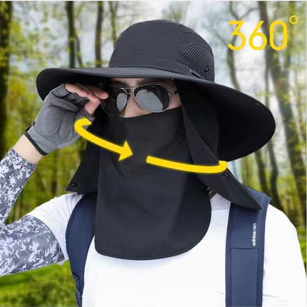 Army Green .Extra Wide Fishing Hat with Detachable Sun Visor and Neck Guard - The Perfect Choice for Summer Fishing, Hiking, and Outdoor Activities.