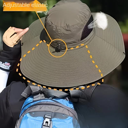 beige。Extra Wide Fishing Hat with Detachable Sun Visor and Neck Guard - The Perfect Choice for Summer Fishing, Hiking, and Outdoor Activities