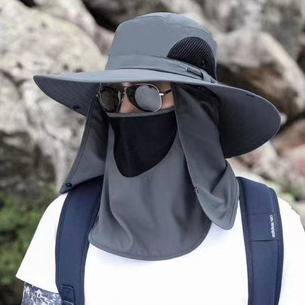 grey，Extra Wide Fishing Hat with Detachable Sun Visor and Neck Guard - The Perfect Choice for Summer Fishing, Hiking, and Outdoor Activities