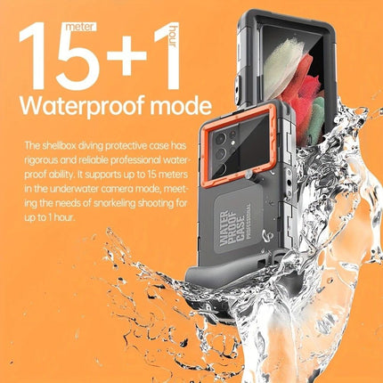 15m Waterproof Phone Case for Diving & Surfing - 1 Hour Underwater Shooting, Dual Seal, Zinc Alloy Buckle, Fits iPhone Samsung Xiaomi up to 6.9 Inch(black+black)