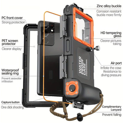 15m Waterproof Phone Case for Diving & Surfing - 1 Hour Underwater Shooting, Dual Seal, Zinc Alloy Buckle, Fits iPhone Samsung Xiaomi up to 6.9 Inch(black+black)