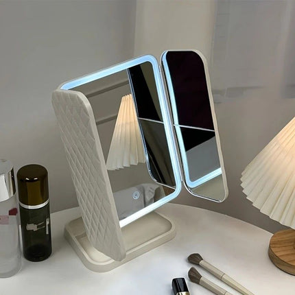 Smart Touch LED Vanity Mirror - 3 Color Dimmable Lights, 270° Adjustable, Rechargeable Desktop Makeup Mirror(pink)